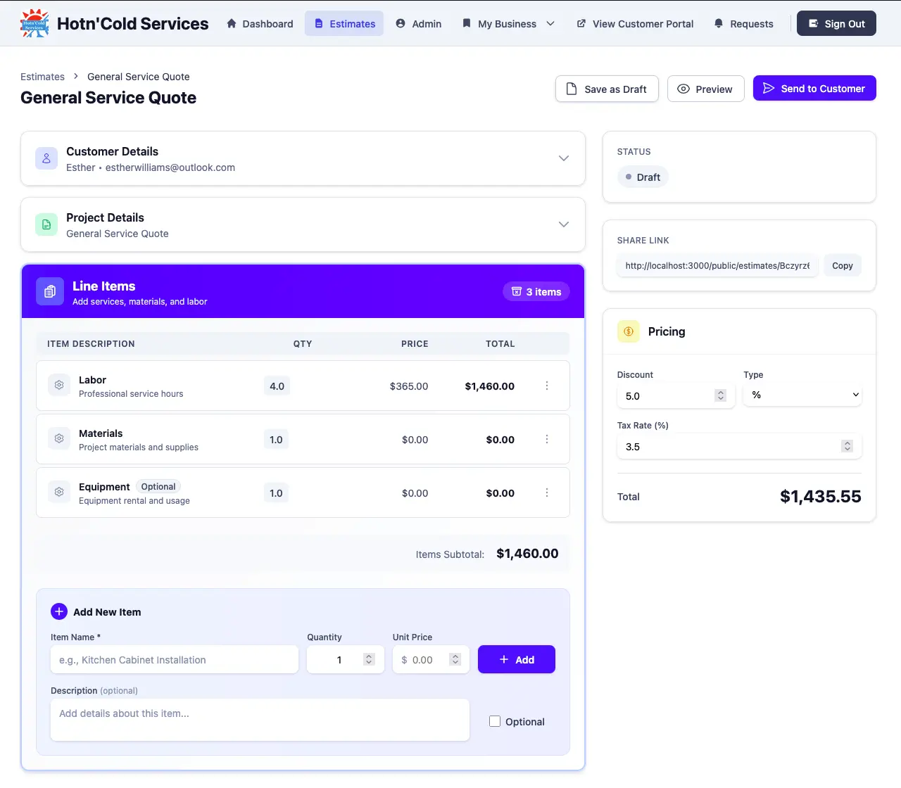 Mobile estimate builder